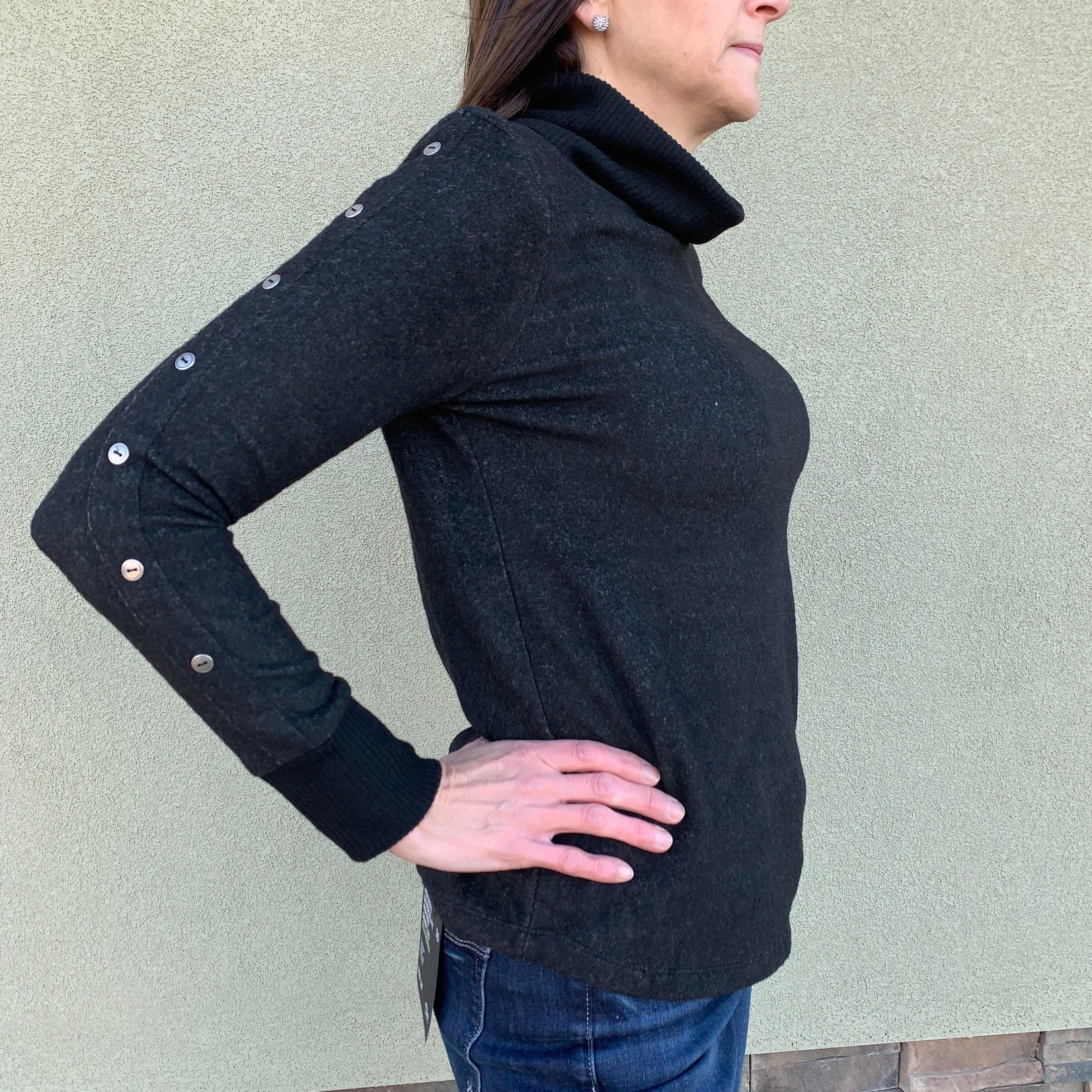 Motion Cowl Neck Sweater with Button Detail