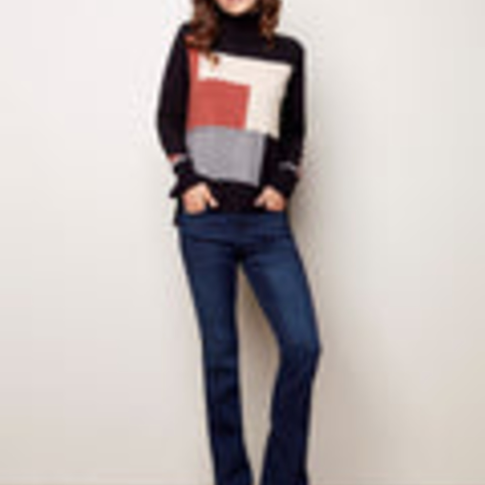 Color Block Turtleneck Sweater - Spice