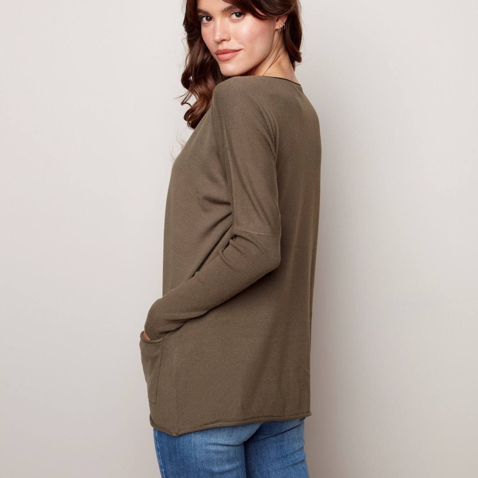 Charlie B Plush Knit Sweater with Overlap Detail - Pine