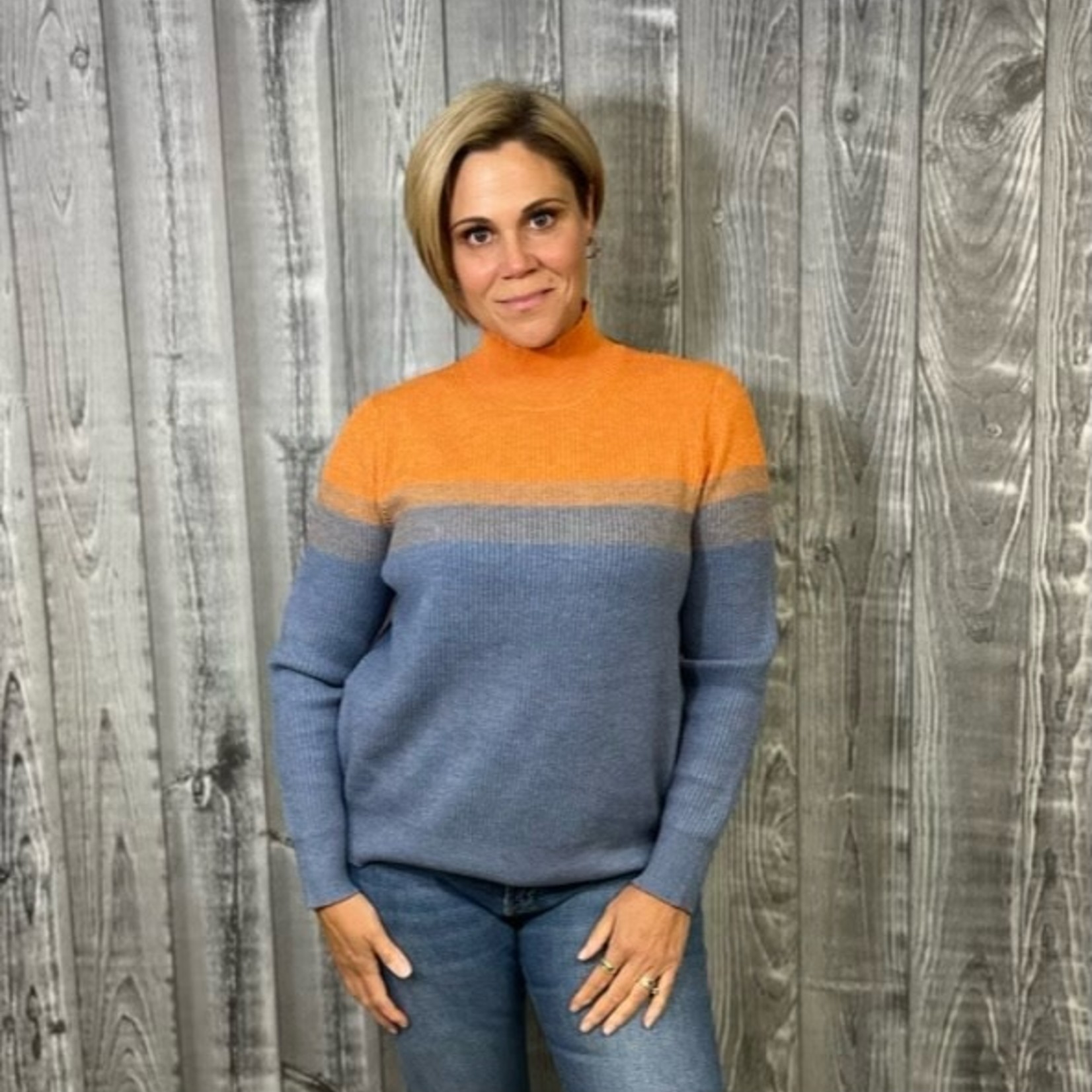 Ribbed Turtle Neck Sweater in Apricot/Periwinkle