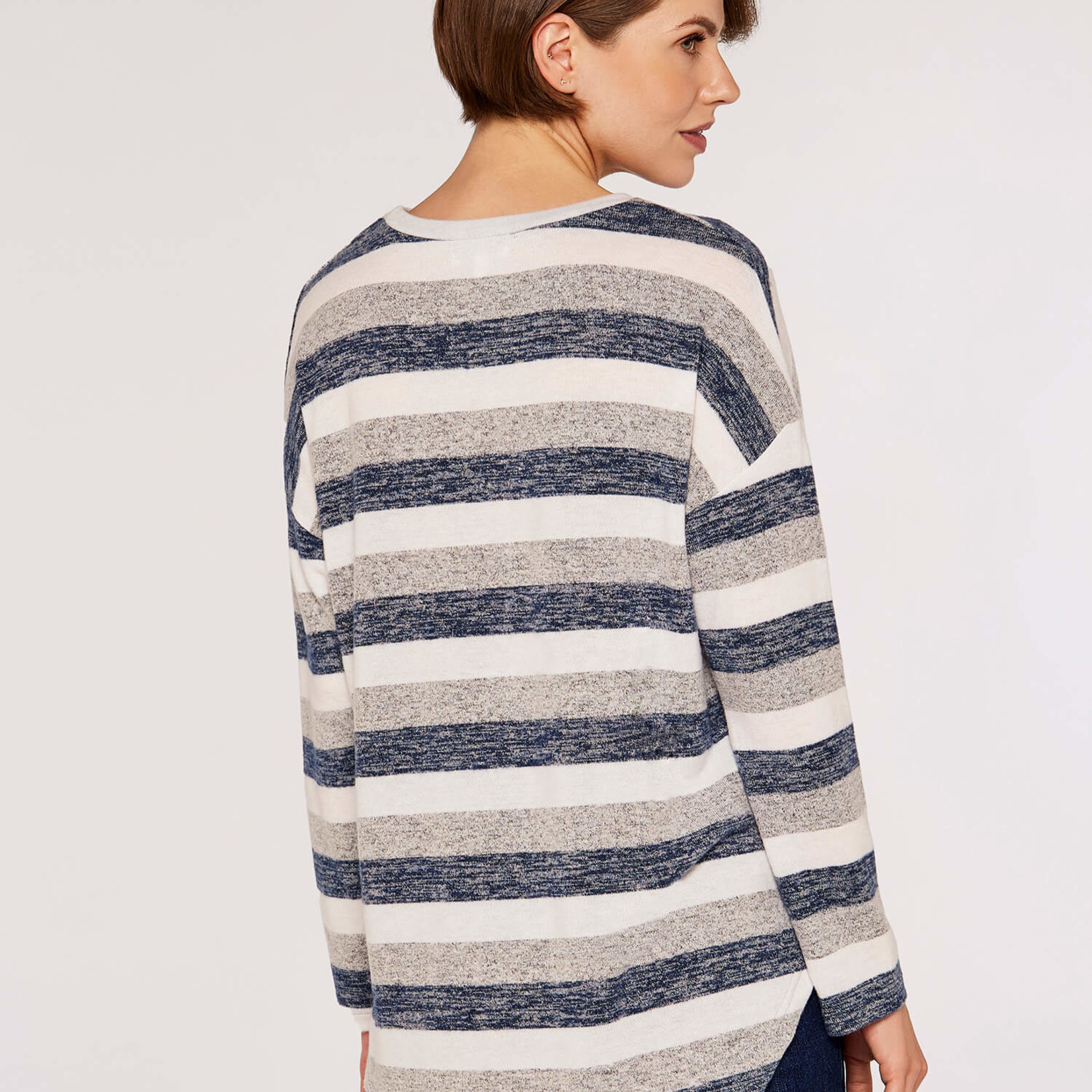 Apricot Collections Soft Touch Stripe Top Blue/Grey
