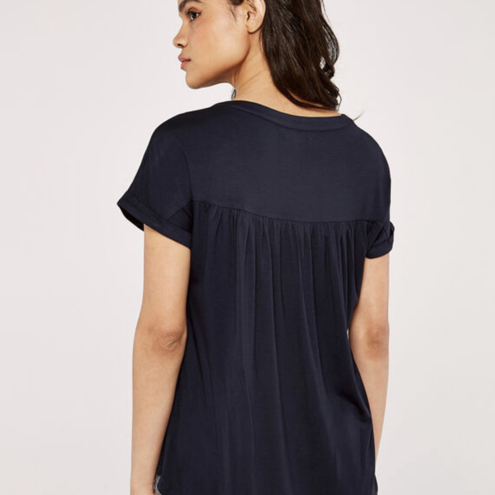 Apricot Collections Navy Button Yoke Front Tee