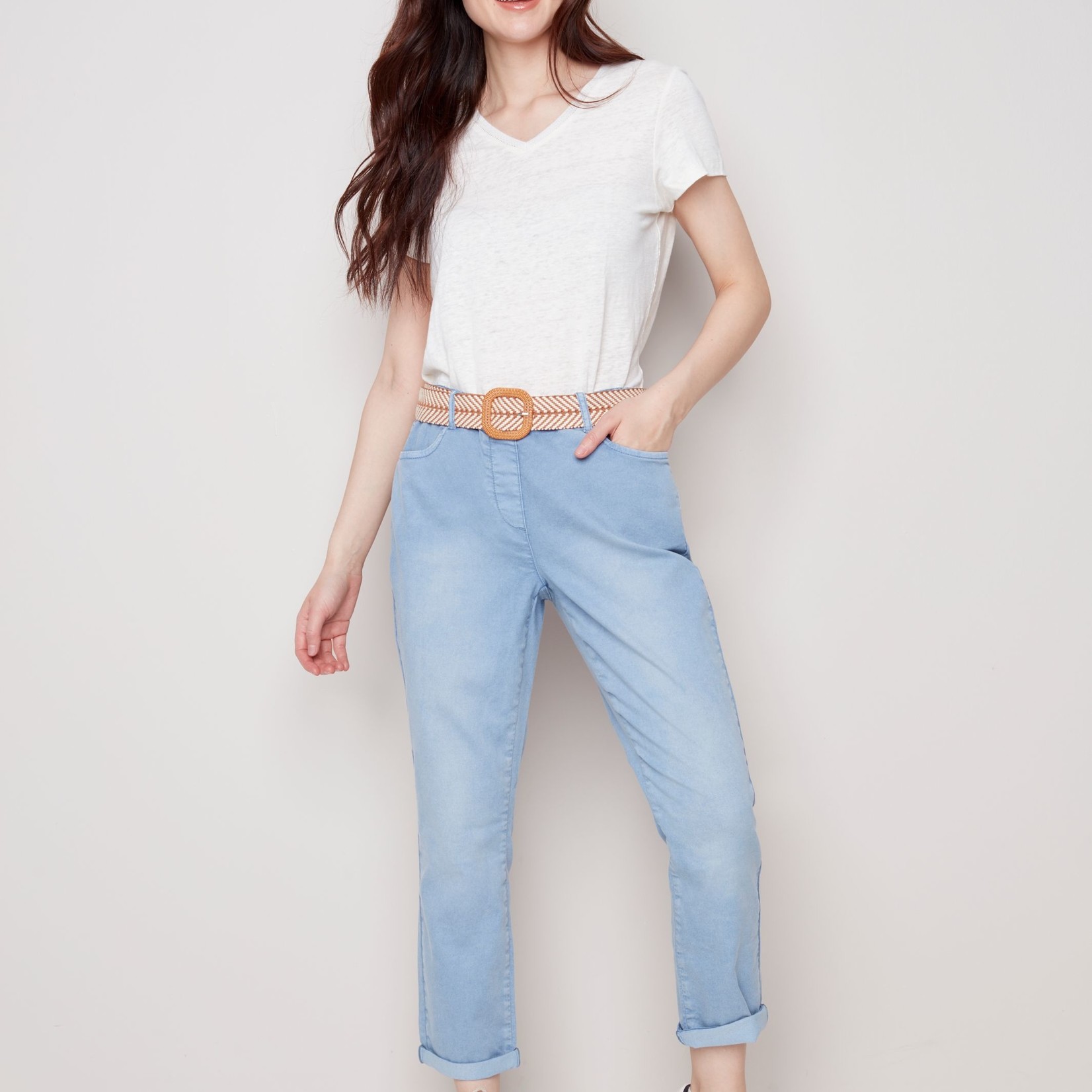 Charlie B Pull on Chambray Pant W/ Removable Belt