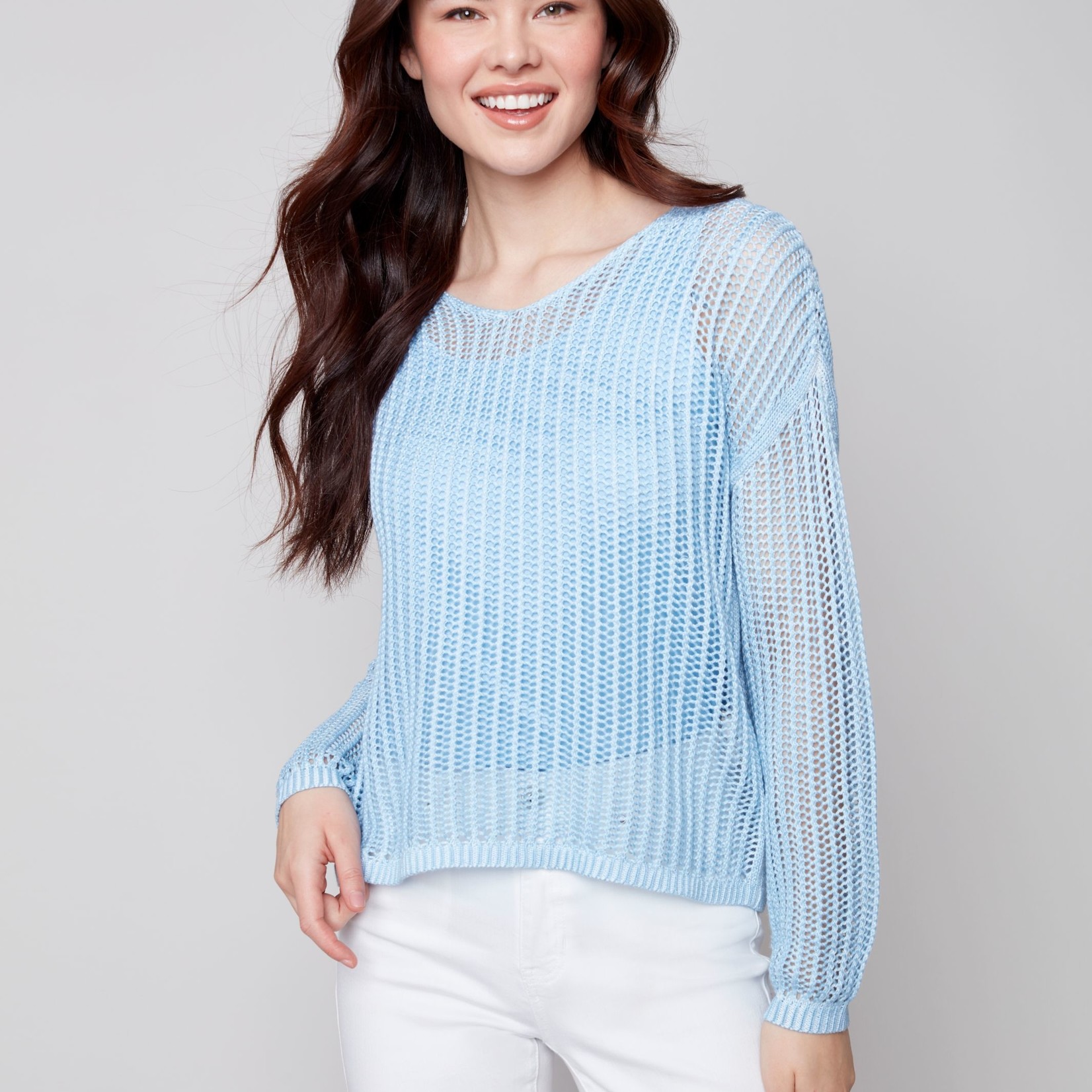 Charlie B Cerulean Cold Dyed Fishnet Sweater