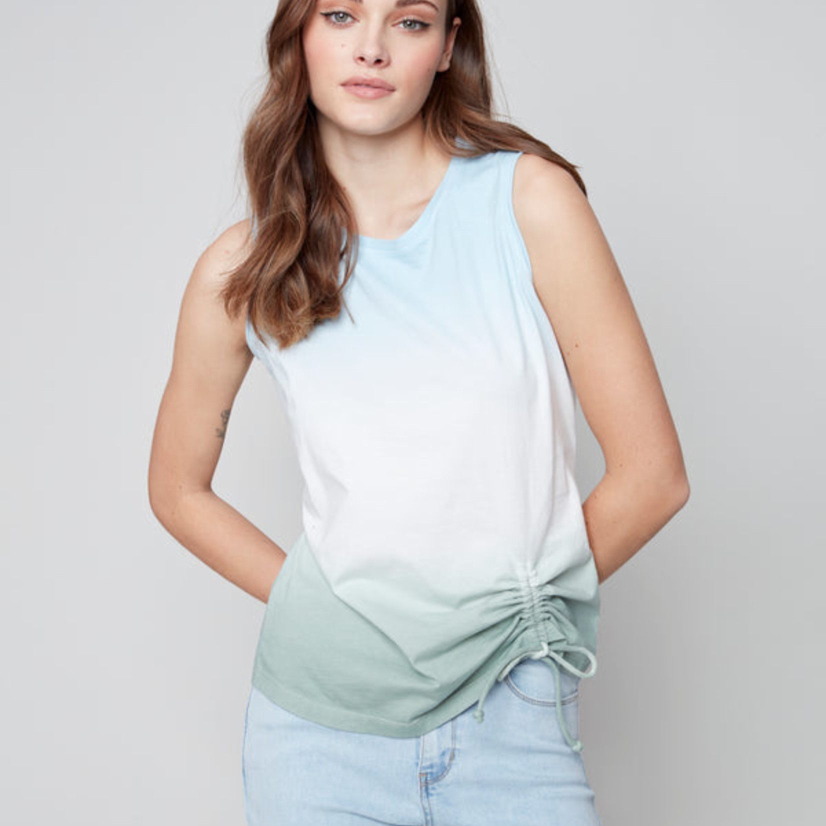 Charlie B Ombre Top Rouched Detail/Cerulean