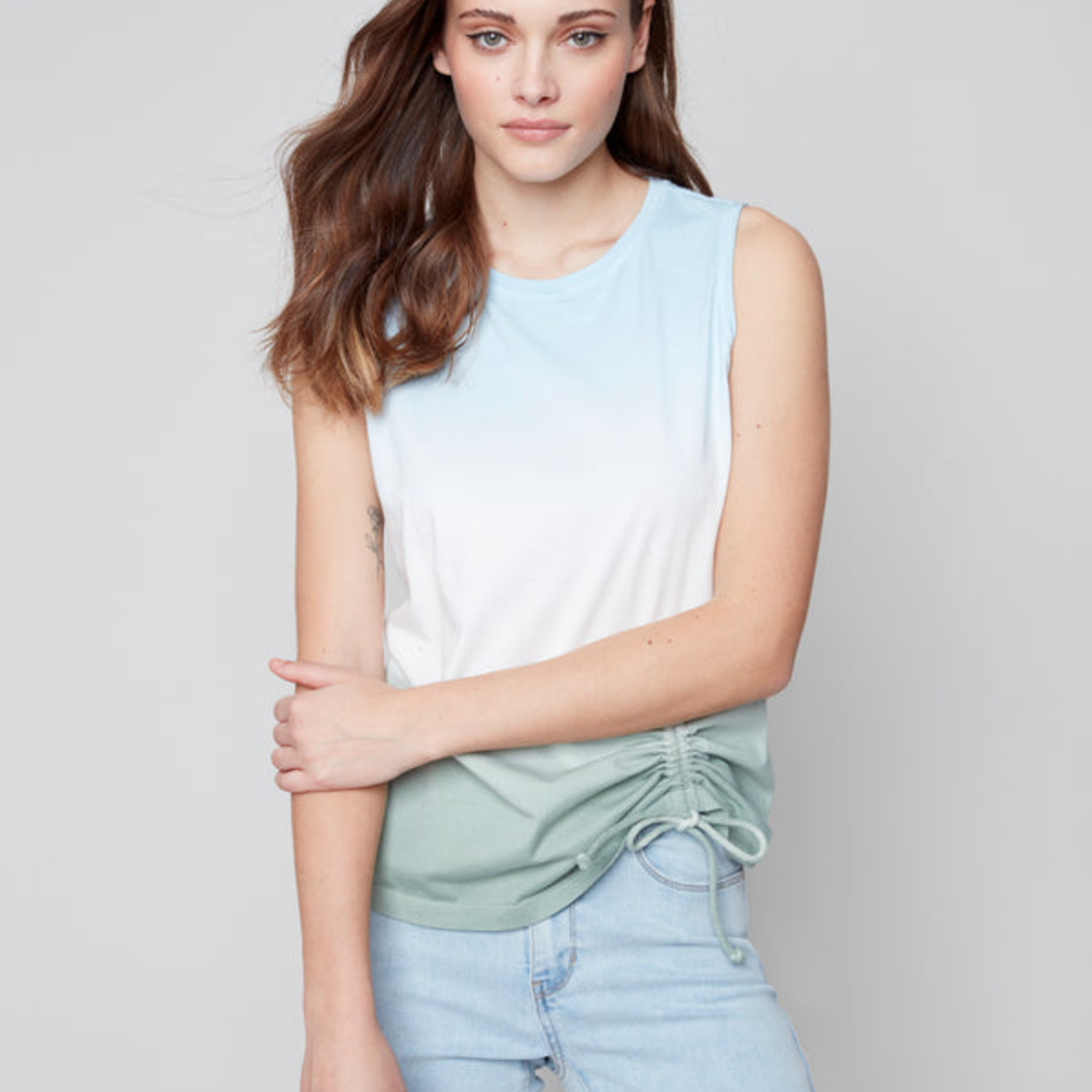 Charlie B Ombre Top Rouched Detail/Cerulean