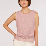 Apricot Collections Pink Cotton  Lace Hem SvLess Top Back Bow
