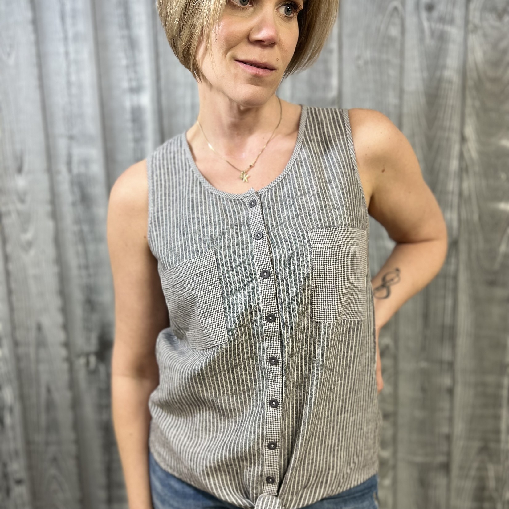 Picadilly Tie-Front Tank Grey/White