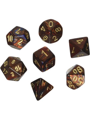 CHESSEX CHX 27419 7 PC POLY DICE SET SCARAB BLUE BLOOD W/ GOLD