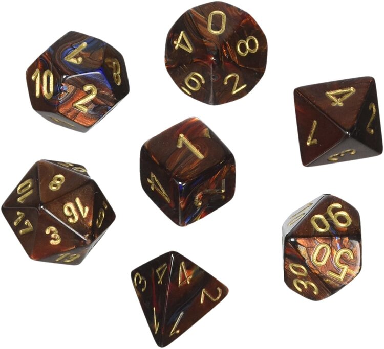CHESSEX CHX 27419 7 PC POLY DICE SET SCARAB BLUE BLOOD W/ GOLD