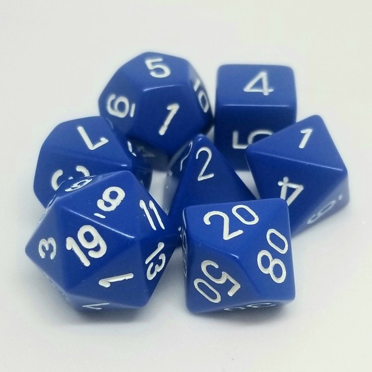 CHESSEX CHX 25406 7 PC POLY DICE SET OPAQUE BLUE/WHITE