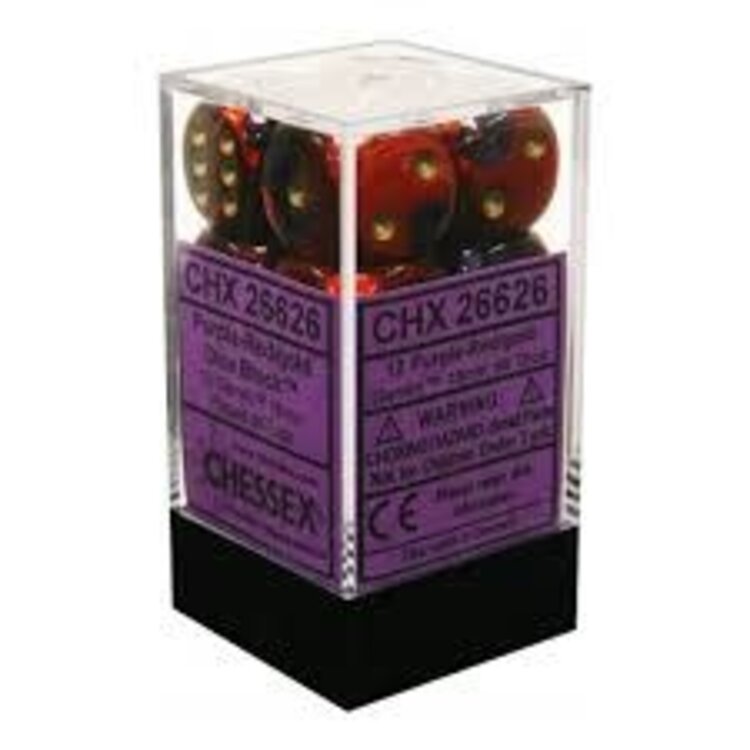 CHESSEX CHX 26626 16MM D6 DICE BLOCK GEMINI PURPLE RED W/GOLD