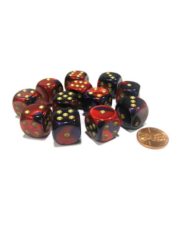 CHESSEX CHX 26626 16MM D6 DICE BLOCK GEMINI PURPLE RED W/GOLD