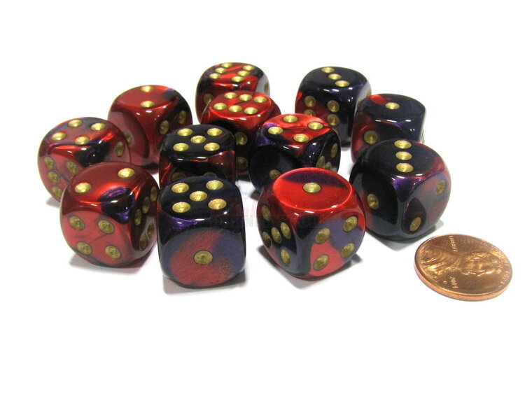 CHESSEX CHX 26626 16MM D6 DICE BLOCK GEMINI PURPLE RED W/GOLD