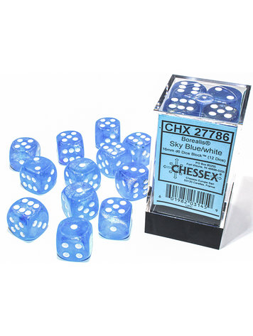 CHX 27786 16MM D6 BOREALIS SKY BLUE/WHITE LUMINARY DICE