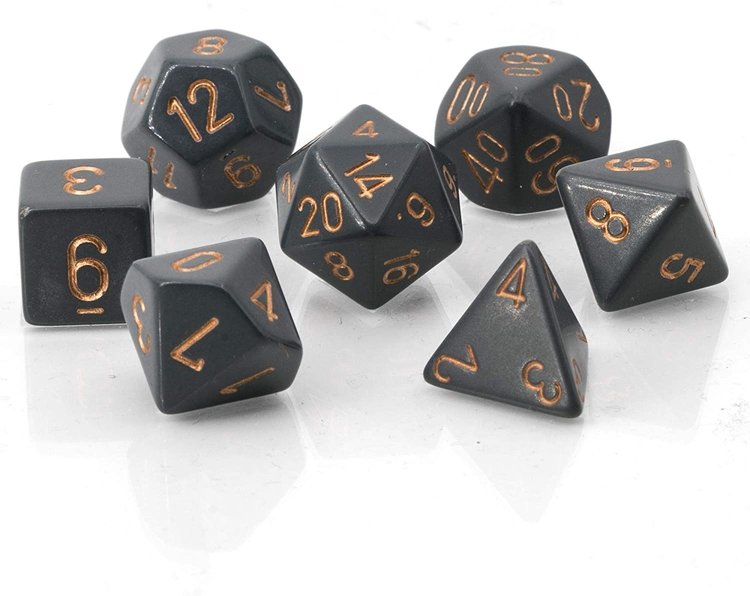CHESSEX CHX 25420 7 PC POLY DICE SET OPAQUE DARK GREY/COPPER