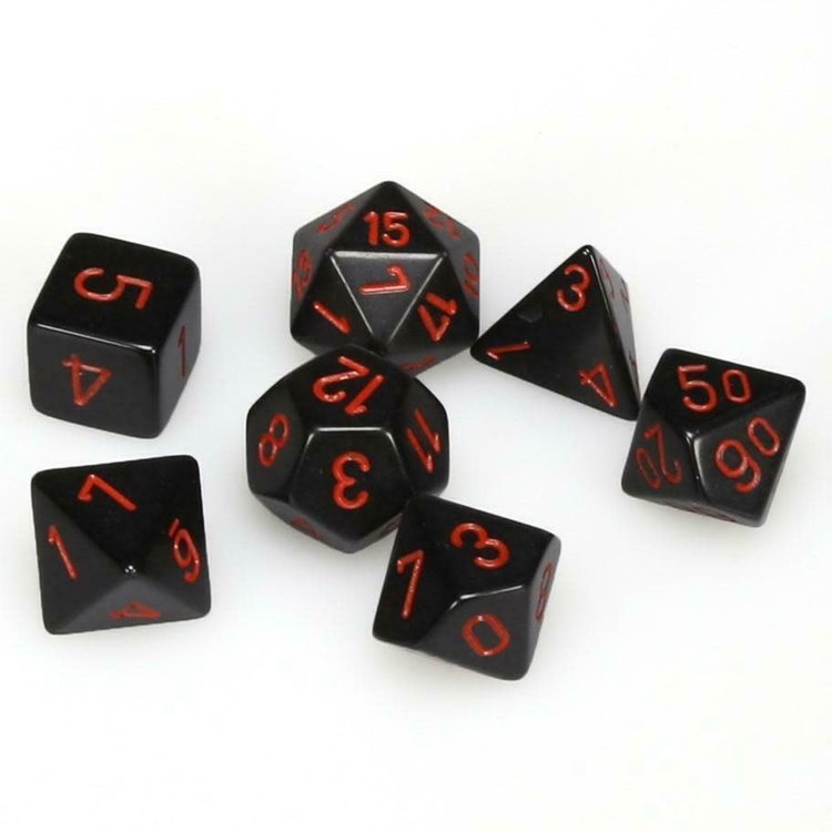 CHESSEX CHX 25418 7 PIECE POLY DICE SET OPAQUE BLACK W/RED
