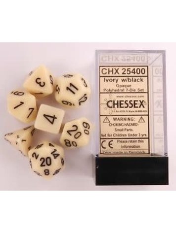 CHESSEX CHX 25400 POLYHEDRAL 7 DICE SET OPAQUE IVORY W BLACK