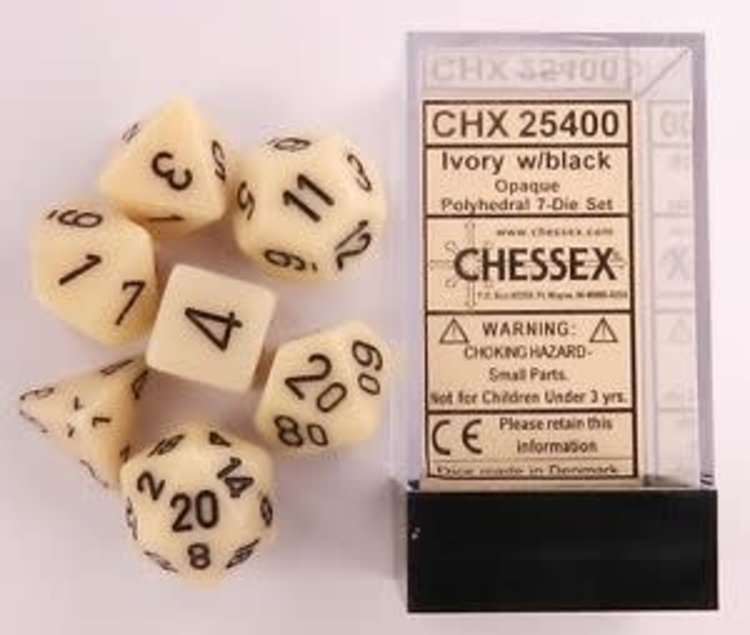 CHESSEX CHX 25400 POLYHEDRAL 7 DICE SET OPAQUE IVORY W BLACK