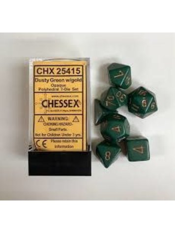 CHESSEX CHX 25415 7 PC POLY DICE SET OPAQUE DUSTY GREEN W/ GOLD