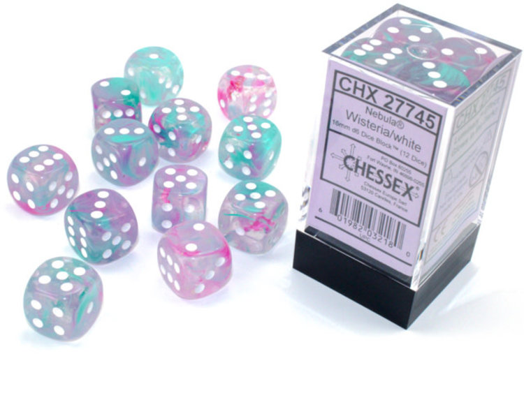 CHESSEX CHX 27745 NEBULA WISTERIA/WHITE 16MM D6 DICE BLOCK (12 DICE)