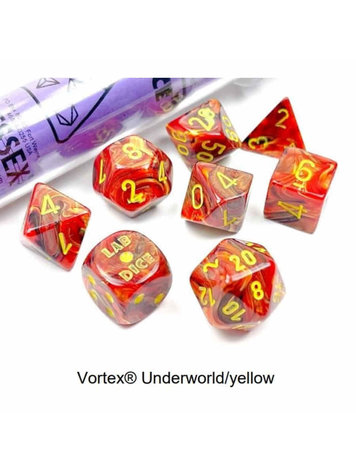 CHX 30050 LAB DICE 7 PC POLY DICE SET VORTEX UNDERWORLD/YELLOW
