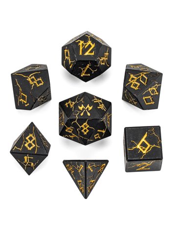 HYMGHO HYMGHO METAL BARBARIAN DICE POLYHEDRAL SET MATT BLACK WITH GOLD
