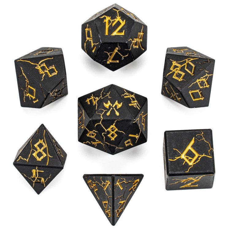 HYMGHO HYMGHO METAL BARBARIAN DICE POLYHEDRAL SET MATT BLACK WITH GOLD