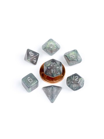 MDG MDG MINI POLYHEDRAL DICE SET: STARDUST GRAY W/ SILVER NUMBERS
