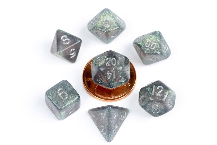 MDG MDG MINI POLYHEDRAL DICE SET: STARDUST GRAY W/ SILVER NUMBERS