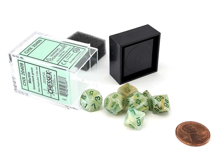 CHESSEX CHX 20409 MARBLE GREEN/DARK GREEN MINI POLY 7PC DICE SET