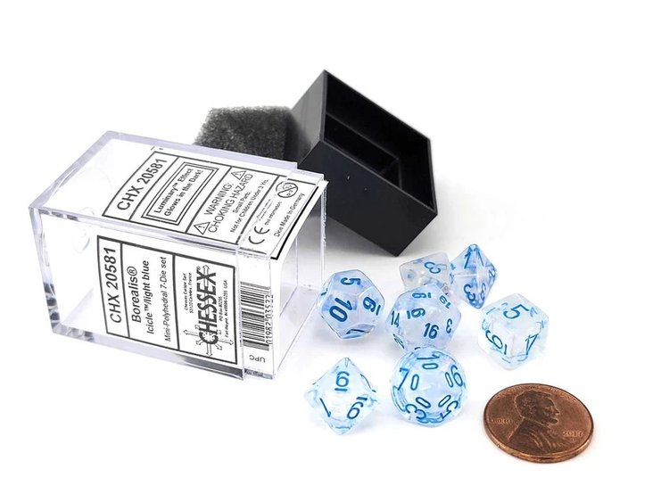 CHESSEX CHX 20581 BOREALIS ICICLE/LIGHT BLUE MINI POLY 7PC DICE SET