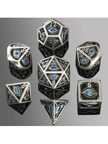 HYMGHO HYMGHO DRAGON'S EYE HOLLOW METAL DICE SET - AQUA BLUE GEMS