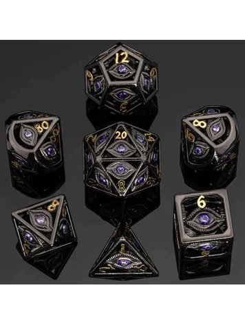 HYMGHO HYMGHO DRAGON'S EYE HOLLOW METAL DICE SET - PURPLE GEMS
