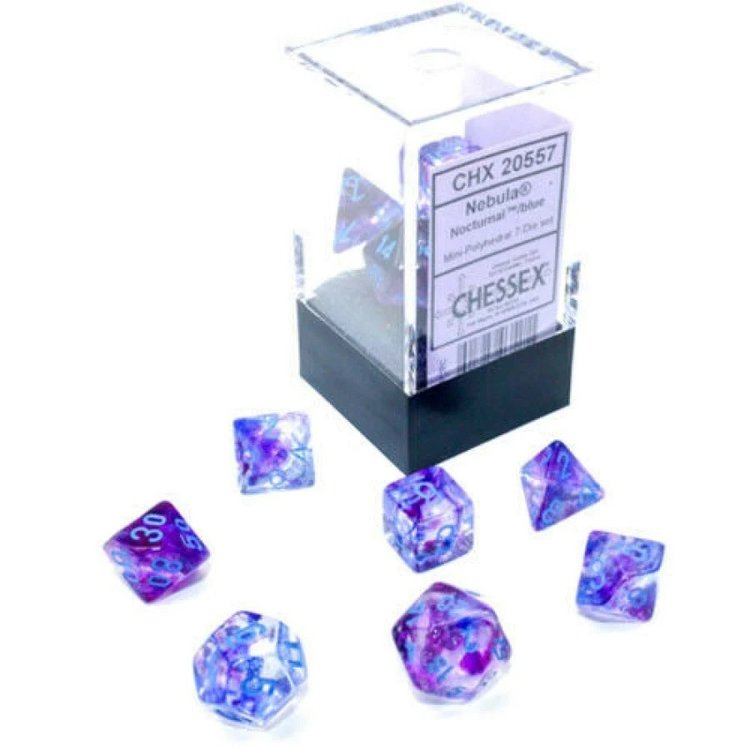 CHESSEX CHX 20557 7 PC MINI POLY DICE SET NEBULA NOCTURNAL/BLUE