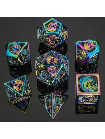 HYMGHO HYMGHO HOLLOW DRAGON POLYHEDRAL DICE SET FILLED WITH GEMS - RAINBOW