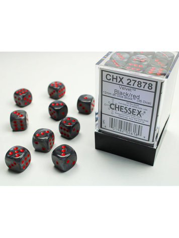 CHESSEX CHX 27878 12MM D6 DICE BLOCK VELVET BLACK W/RED