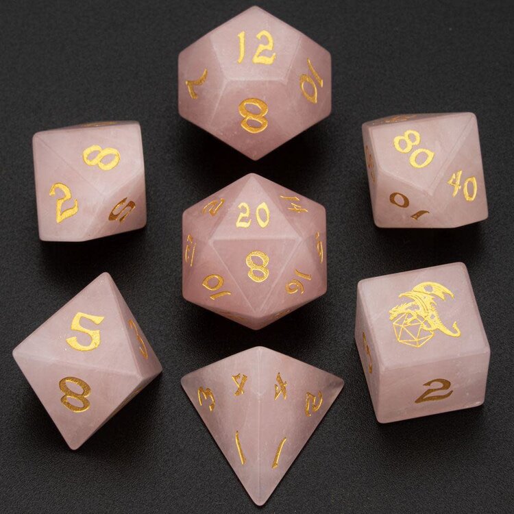 HYMGHO HYMGHO DICE SET GEMSTONE ROSE QUARTZ