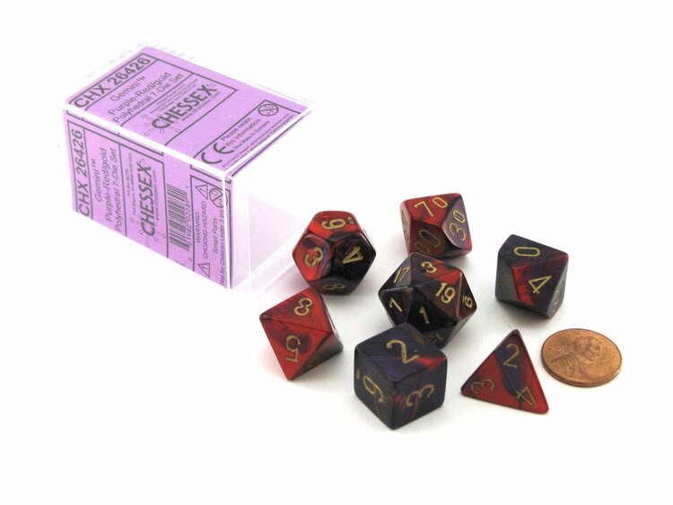 CHESSEX CHX 26426 7 PC POLY DIE SET GEMINI PURPLE RED GOLD