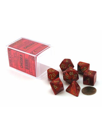 CHESSEX CHX 27414 7 PC POLY DICE SET SCARAB SCARLET W/GOLD