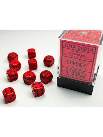 CHESSEX CHX 25814 12MM D6 DICE SET OPAQUE RED/BLACK