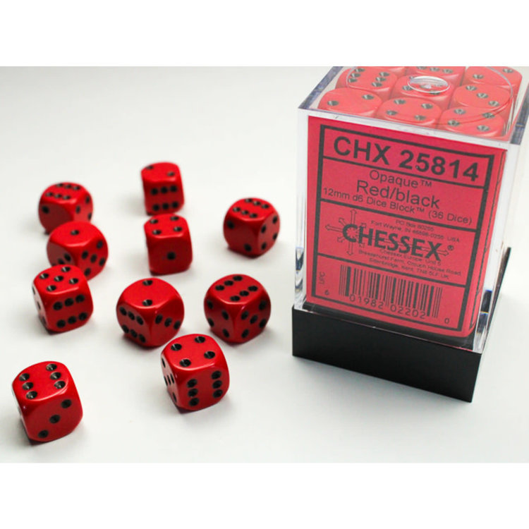 CHESSEX CHX 25814 12MM D6 DICE SET OPAQUE RED/BLACK