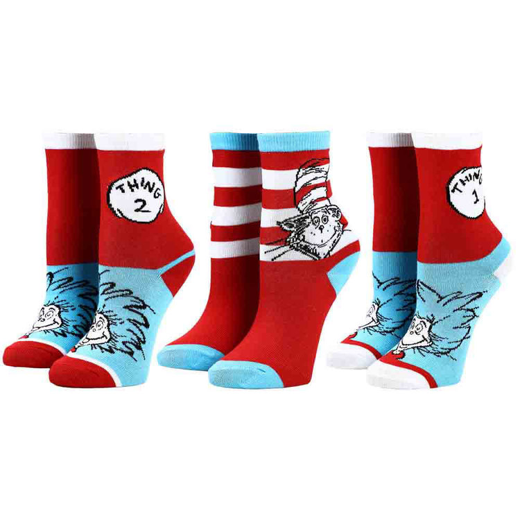 DR. SEUSS CAT IN THE HAT 3 PAIR YOUTH CREW SOCKS