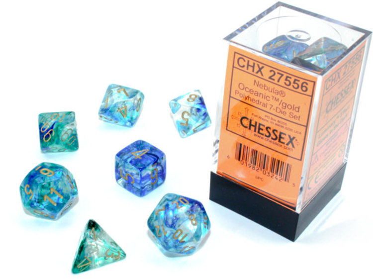 CHESSEX CHX 27556 7 DIE SET NEBULA OCEANIC/GOLD