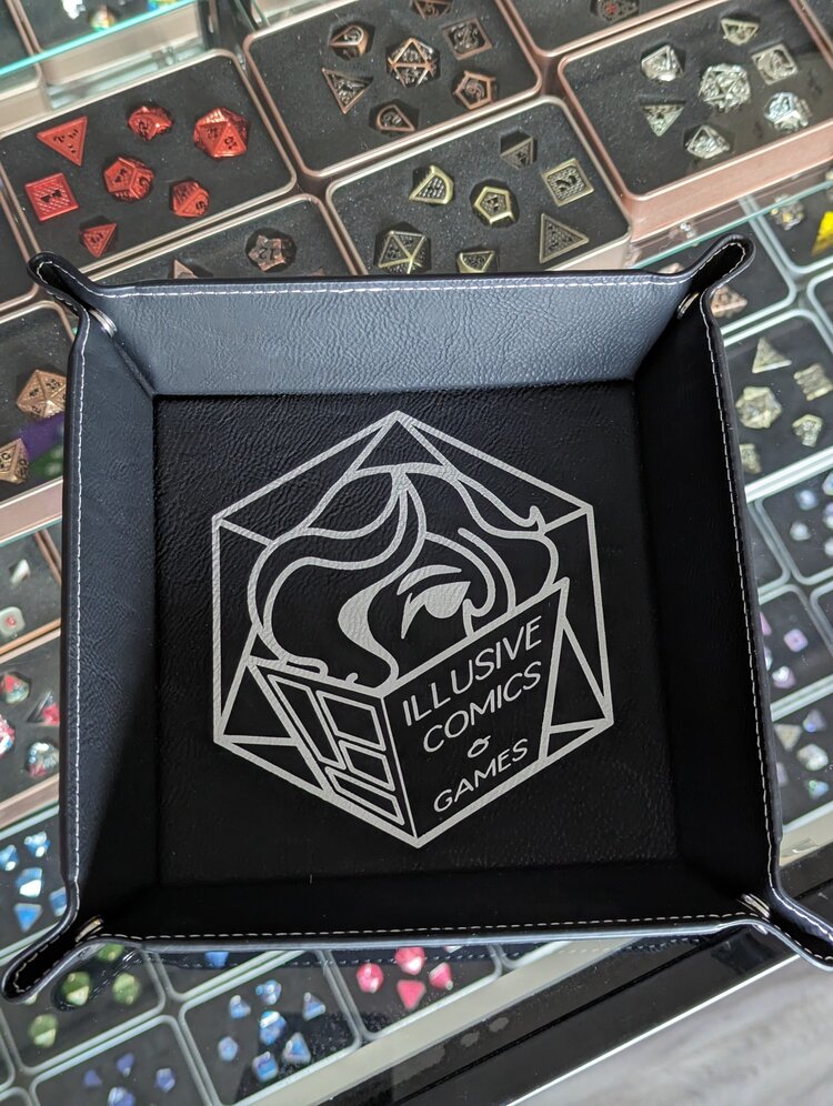 ILLUSIVE COMICS LOGO DICE TRAY - BLACK WITH SILVER
