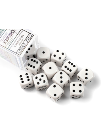 CHESSEX CHX 25601 16MM D6 DICE BLOCK WHITE W/BLACK OPAQUE