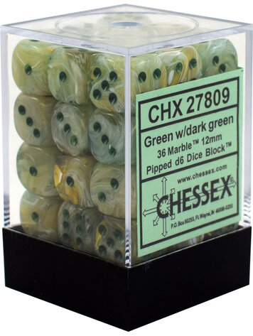 CHESSEX CHX 27809 12MM D6 DICE BLOCK MARBLE GREEN W/DARK GREEN