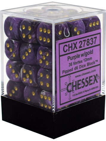 CHESSEX CHX 27837 12MM D6 DICE BLOCK PURPLE W/ GOLD