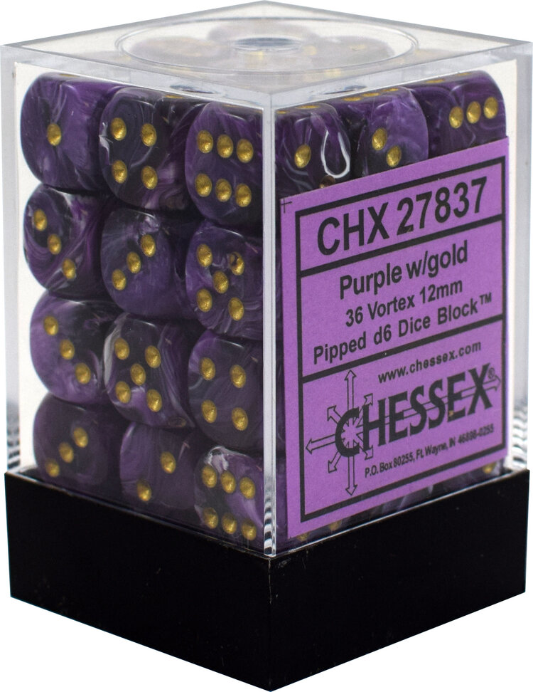 CHESSEX CHX 27837 12MM D6 DICE BLOCK PURPLE W/ GOLD