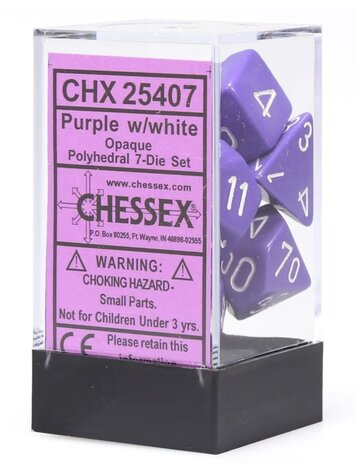CHESSEX CHX 25407 7 PC POLY DICE SET PURPLE W/ WHITE